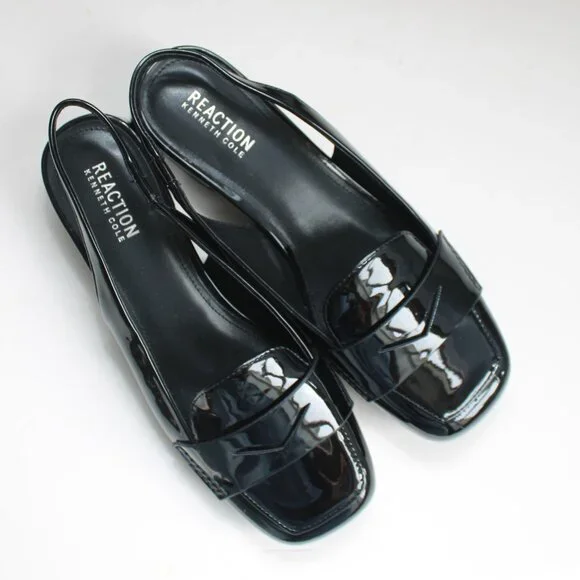 Kenneth Cole Reaction Womens Black Patent Lewis Sling Loafer Block Heels Size 9 - Picture 5 of 8